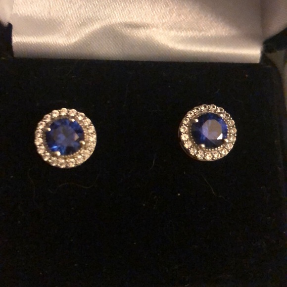 Lab-Created Blue & White Sapphire Earrings - Picture 2 of 4